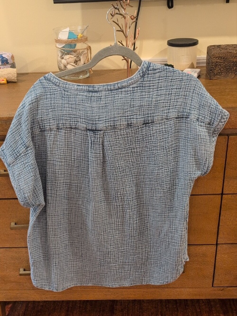Faherty Sky Blue Gauze Button Henley Tee - Picture 3 of 3